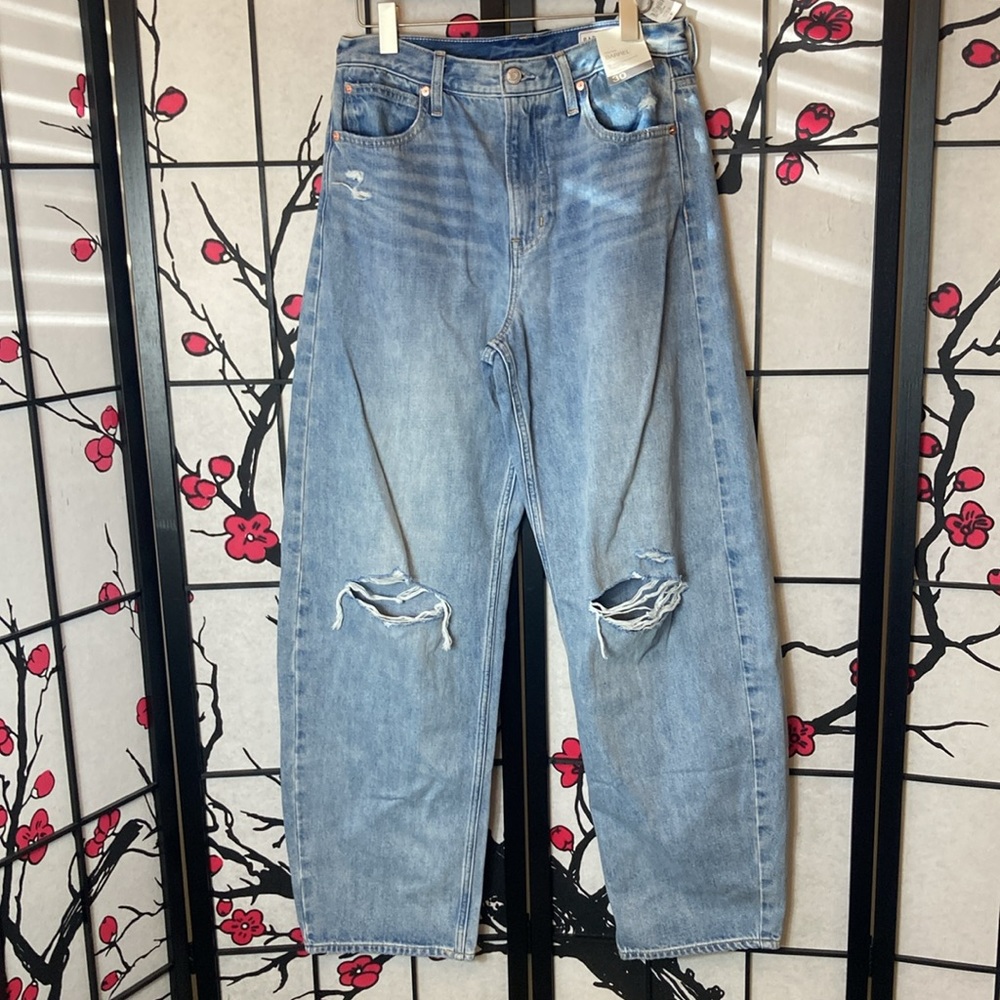🐬 Gap Barrel High Rise Blue Distressed Jeans - Picture 10 of 11